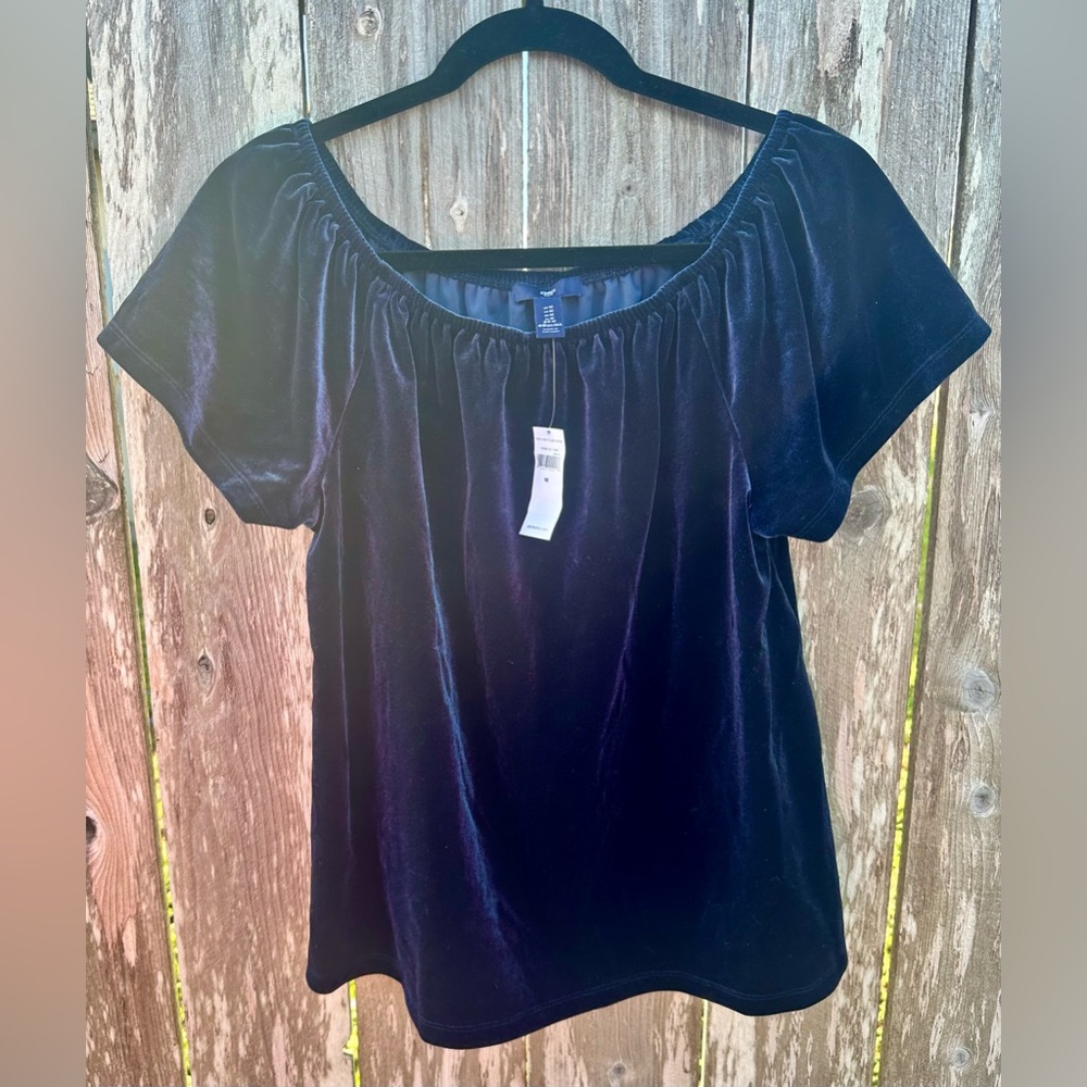 NWT • GAP FACTORY • VELVET BLOUSE • SIZE M • NAVY BLUE